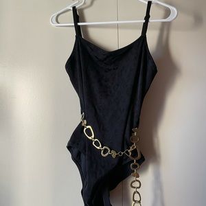 Solid & Striped One Piece Black Belted Nina Jacquard Leopard